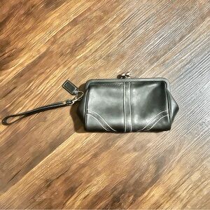 Coach Black Leather Wristlet with Silver Accents